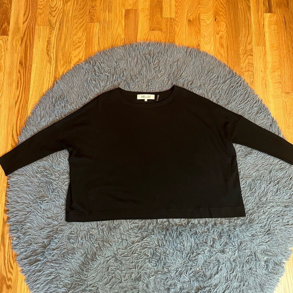 Diane Von Furstenberg Black Crew Neck Oversized Merino Wool Sweater Size S